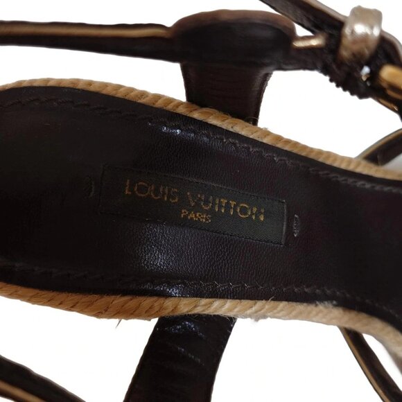 LOUIS VUITTON - Dark Brown Gold Beige Women's Sandals Leather 172-081625 - Picture 6 of 6